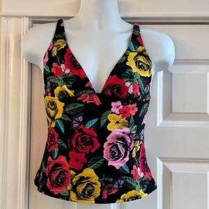 Vera Bradley Yes Way Rose Emily Tankini Top M Black Floral Print *No Cup Liners